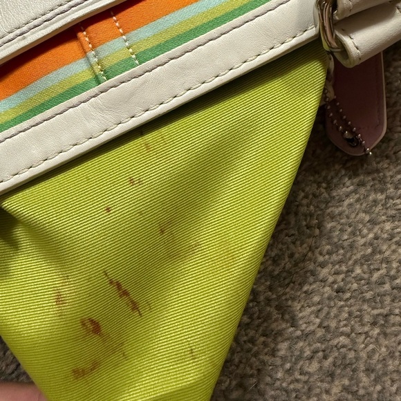 Coach Hampton Multicolor Canvas White Leather Trim Stripes Satchel Tote Bag - Picture 3 of 8